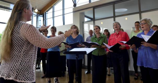 »Sommermond« war das Programm beim Premierenkonzert des Emmaus-Chors überschrieben, das Enikö Szendrey (vorne links) leitete.